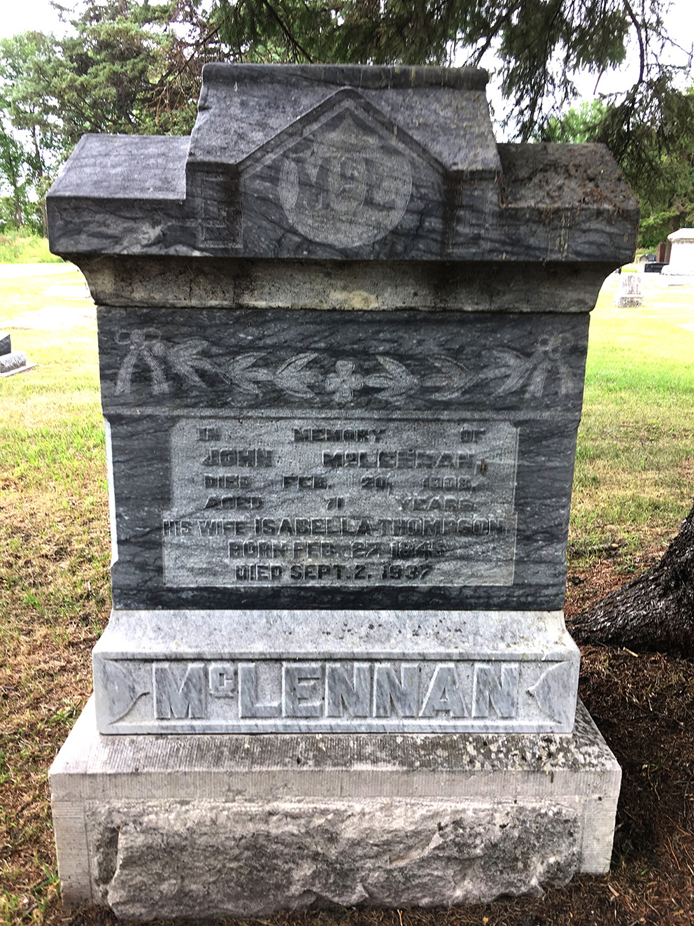 Photo of headstones/John McLennan 1837-1908 hdstn Gladstone Cem Manitoba